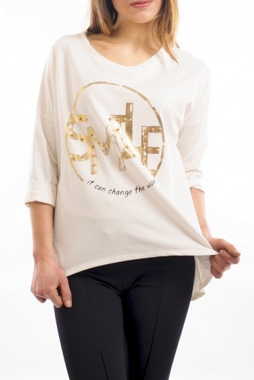T-SHIRT CLOUTE SMILE BLANC S7010