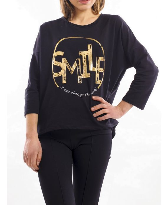 T-SHIRT CLOUTE SMILE NOIR S7010