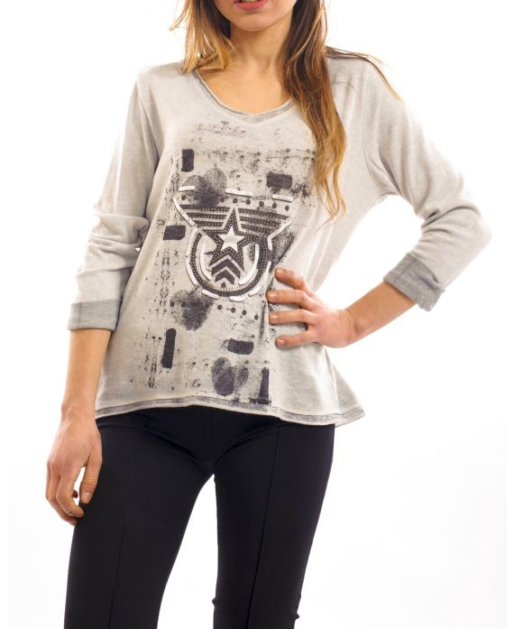 T-SHIRT STRASS STRAR GREY S7028