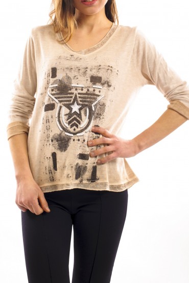 T-SHIRT DELAVE STERREN STRASS GROEN BEIGE S7028