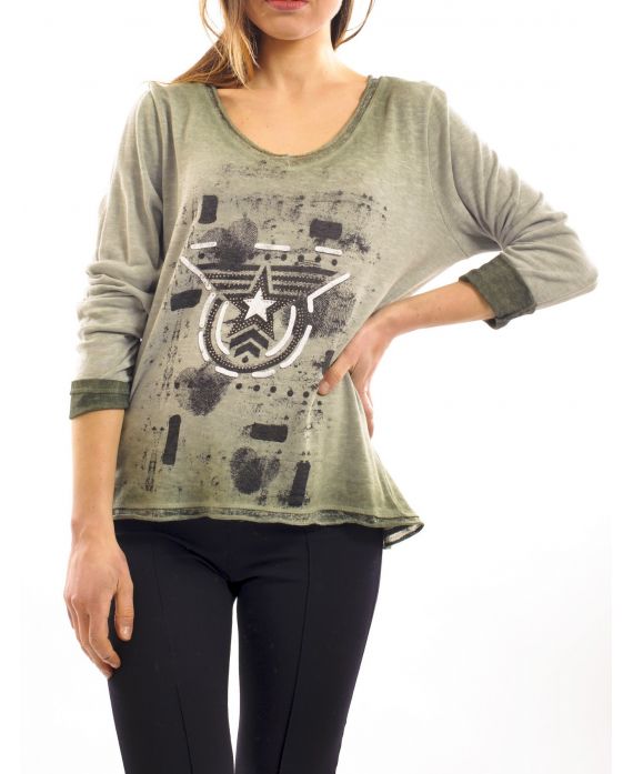 T-SHIRT STRASS STRAR GREEN MILITARY S7028
