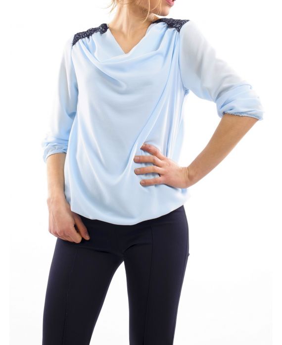 BLUSE SCHULTERN SPITZEN BLAU S9027