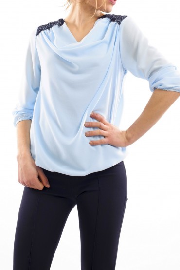 BLUSA de HOMBRO de ENCAJE AZUL S9027