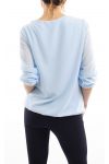 BLUSE SCHULTERN SPITZEN BLAU S9027