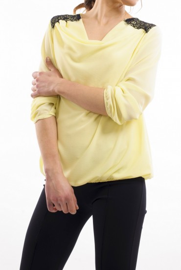 BLOUSE EPAULES DENTELLES JAUNE S9027