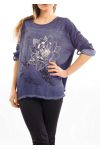 T-SHIRT IMPRIME EFFET DELAVE BLEU FONCE S7039