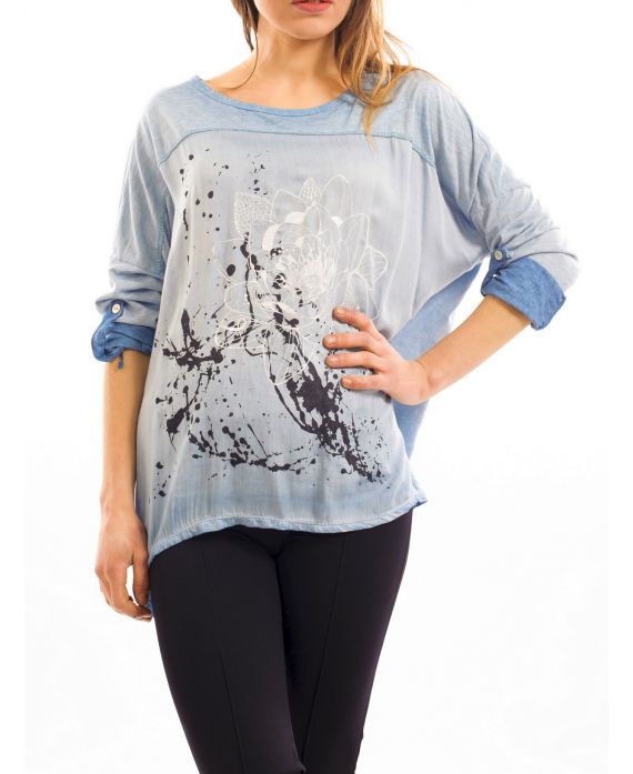 T-SHIRT bedrukken EFFECT DELAVE BLAUW S7039
