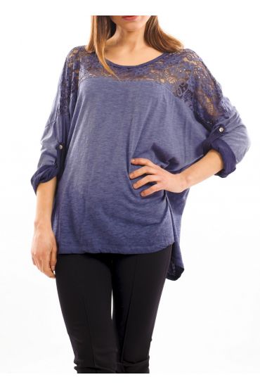 TUNIQUE DENTELLE & PAILLETTES S7043 BLEU