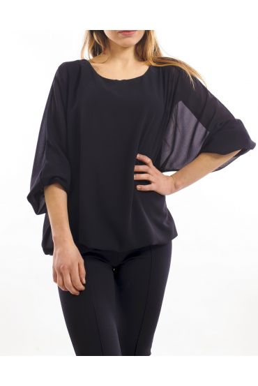 BLOUSE VOILAGE DOUBLEE S9035 NOIR 