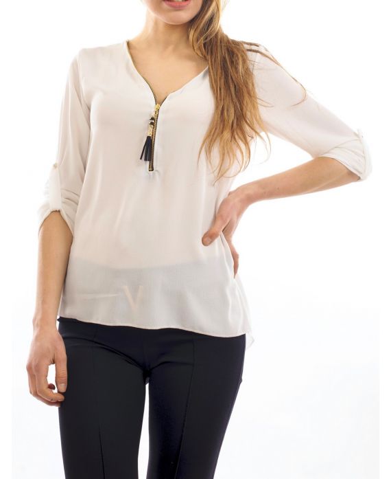 TOP CREMALLERAS en la ESPALDA de ENCAJE S9040 BLANCO