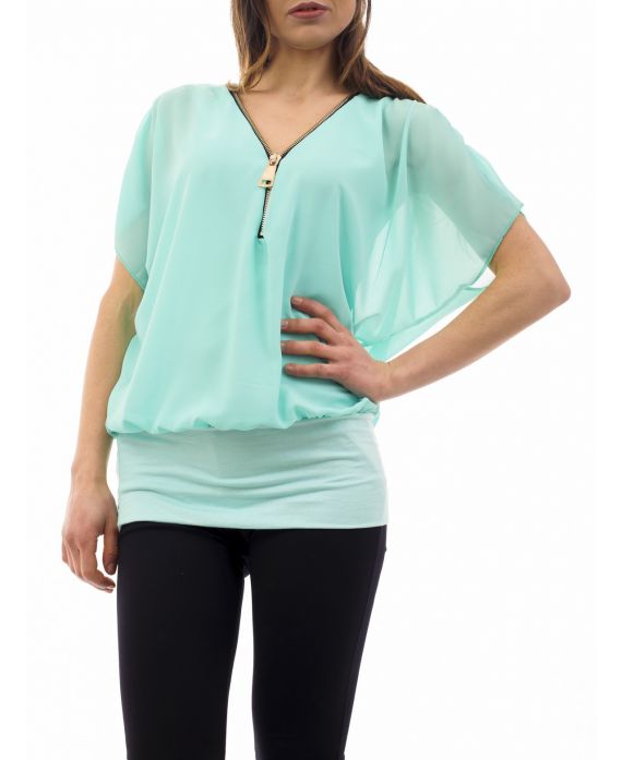 TOP ZIPPE VOILE C8508 VERT