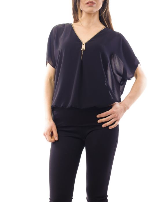 TOP ZIPPE VOILE C8508 NOIR