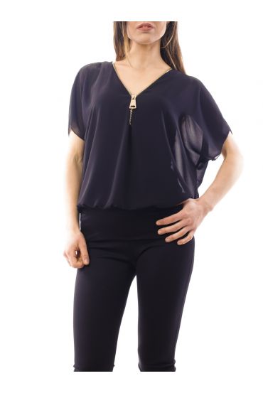 TOP ZIPPE VOILE C8508 NOIR