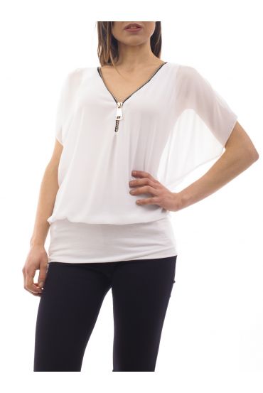 TOP ZIPPE VOILE C8508 BLANC