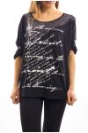 T-SHIRT MIX MATIERES S7027 NOIR
