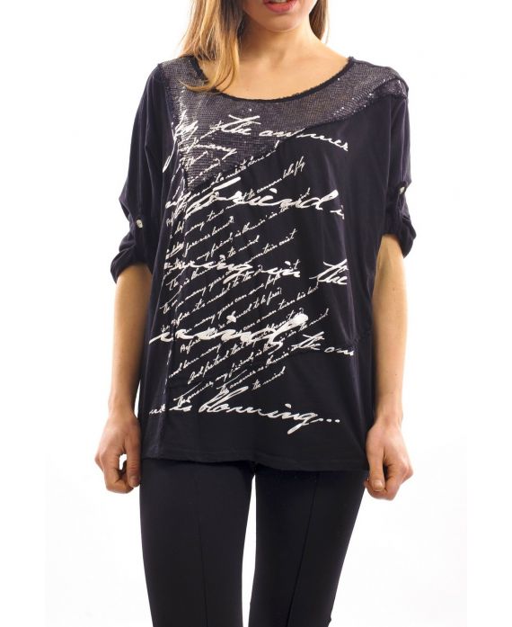 T-SHIRT MIX MATERIAL S7027 BLACK