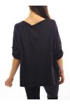 T-SHIRT MIX MATERIAL S7027 BLACK
