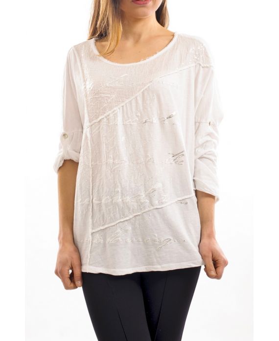 T-SHIRT MIX MATERIAL S7027 WHITE