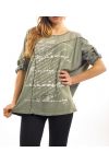 T-SHIRT MIX MATIERES S7027 VERT MILITAIRE