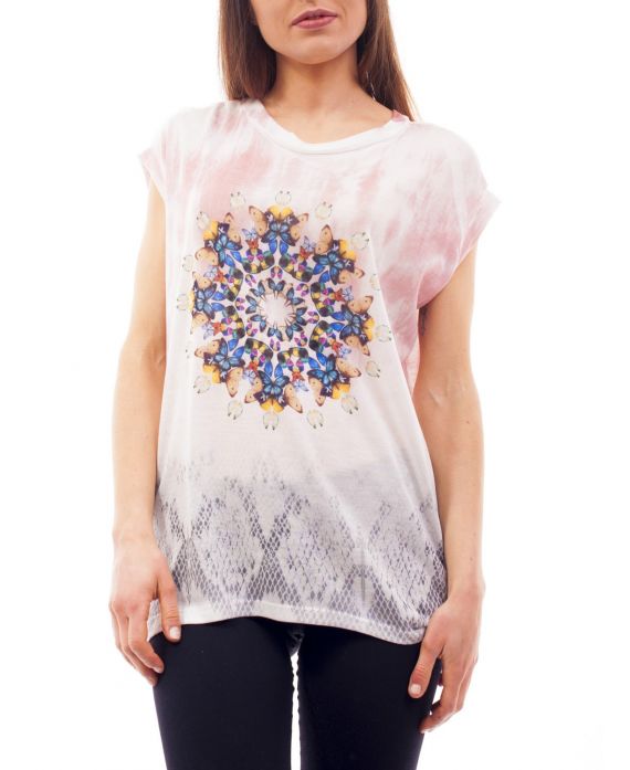 PRINTED T-SHIRT C4009 CORAL