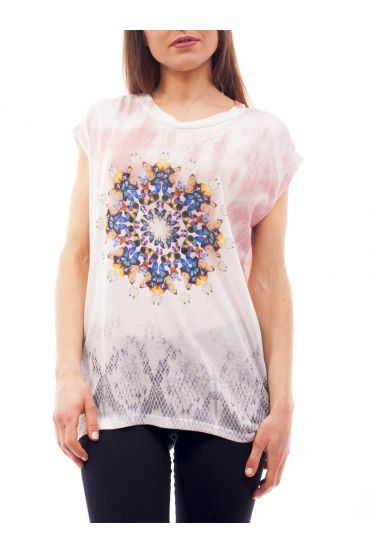 T-SHIRT IMPRIME C4009 CORAL