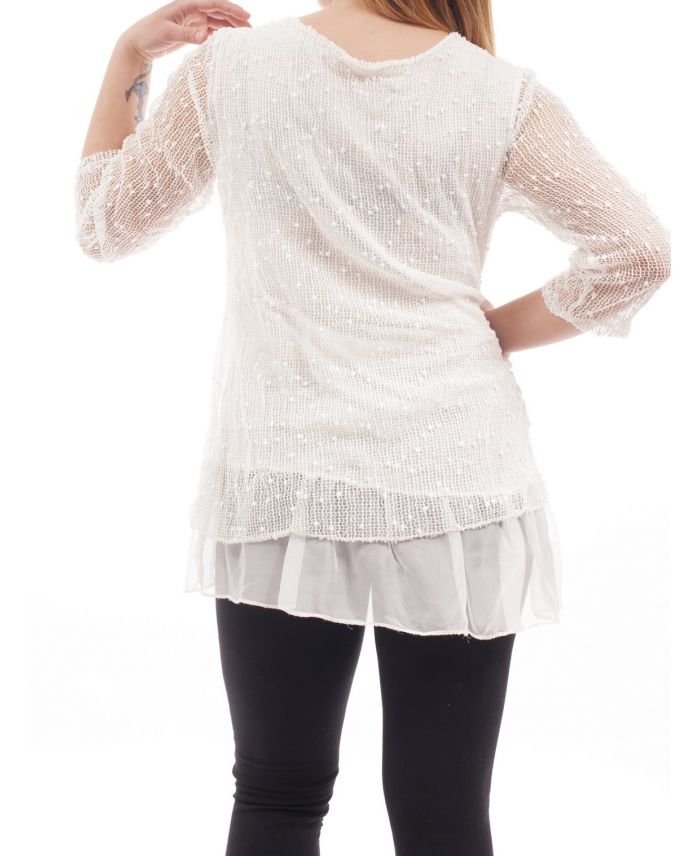 Tunique Longue Blanche Col Dentelle - Taille Unique - Neuf Sans étiquette
