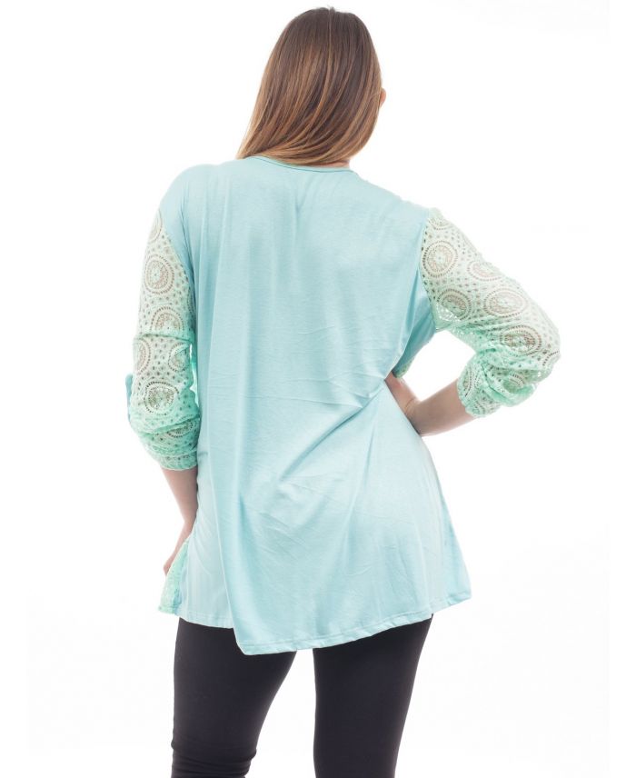 Haut Tunique Per Una En Dentelle Vert Turquoise - Taille 14, Sans Manches, Col En V, Occasion Très Bon état
