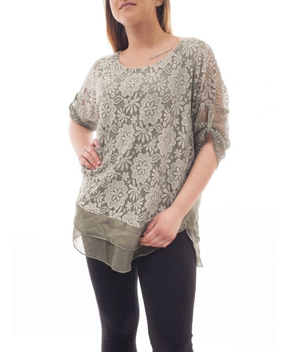 GRANDE TAILLE TUNIQUE DENTELLE SUPERPOSITION GT1015 VERT MILITAIRE