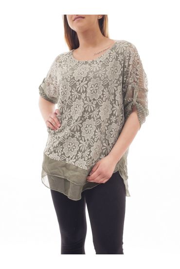 GRANDE TAILLE TUNIQUE DENTELLE SUPERPOSITION GT1015 VERT MILITAIRE