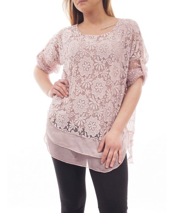 GRANDE TAILLE TUNIQUE DENTELLE SUPERPOSITION GT1015 ROSE