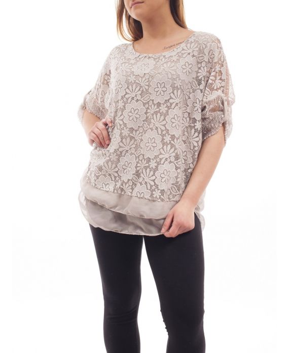 GRANDE TAILLE TUNIQUE DENTELLE SUPERPOSITION GT1015 TAUPE