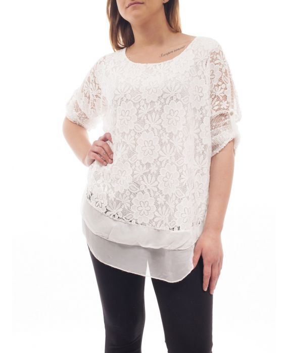 GRANDE TAILLE TUNIQUE DENTELLE SUPERPOSITION GT1015 BLANC