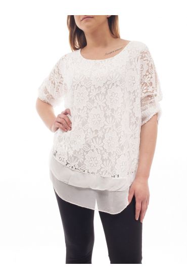 GRANDE TAILLE TUNIQUE DENTELLE SUPERPOSITION GT1015 BLANC