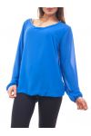 CAMICETTA SCOLLO PERLINE C4001 BLU ROYAL