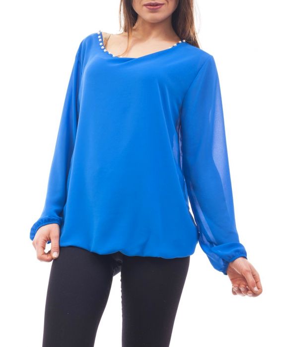 CAMICETTA SCOLLO PERLINE C4001 BLU ROYAL
