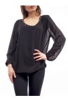 BLUSE AUSSCHNITT PERLEN C4001 SCHWARZ