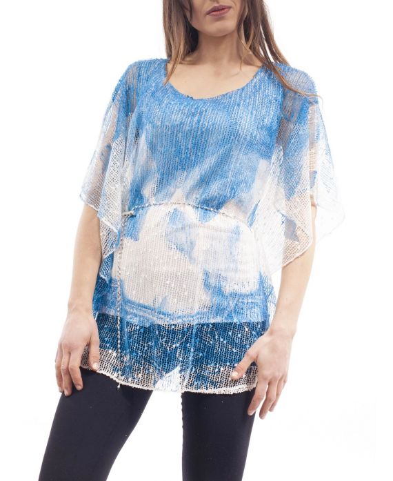 TUNIQUE AJOUREE + CEINTURE S9073 BLEU