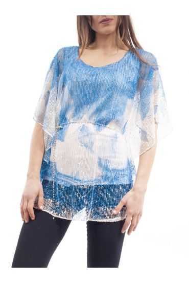 TUNIQUE AJOUREE + CEINTURE S9073 BLEU