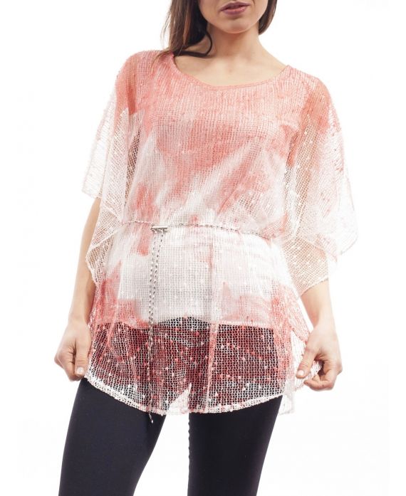 TUNIQUE AJOUREE + CEINTURE S9073 CORAIL