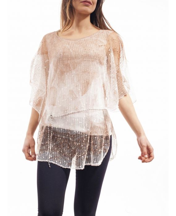 TUNIQUE AJOUREE + CEINTURE S9073 TAUPE