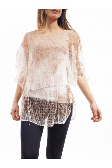 TUNIQUE AJOUREE + CEINTURE S9073 TAUPE