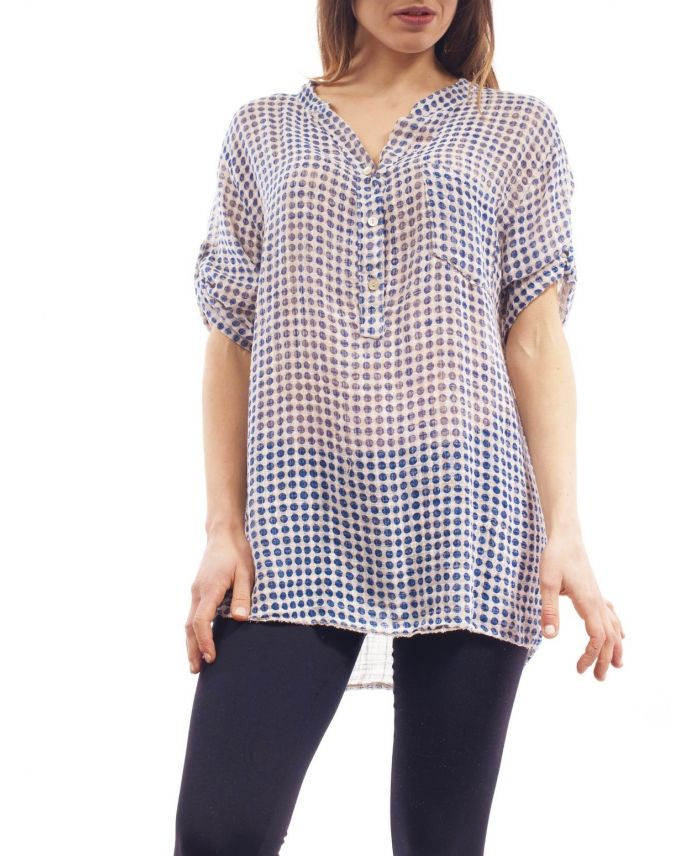 CHEMISIER A POIS S9075 BEIGE - www.grossiste-pret-a-porter.com