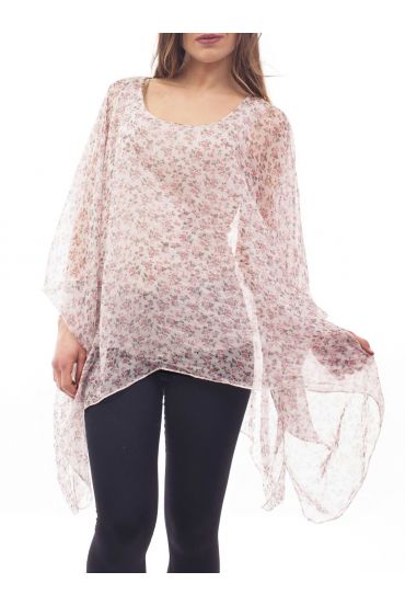 TUNIQUE VOILAGE IMPRIMEE S9077 ROSE
