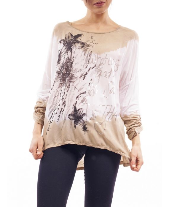 T-SHIRT EFFECT DELAVE PRINTS S9072 TAUPE