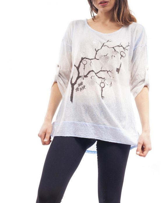 T-SHIRT TREE PAILLETTES S9096 BLEU