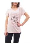T-SHIRT BRODERIE TETE DE MORT S9066 ROSE