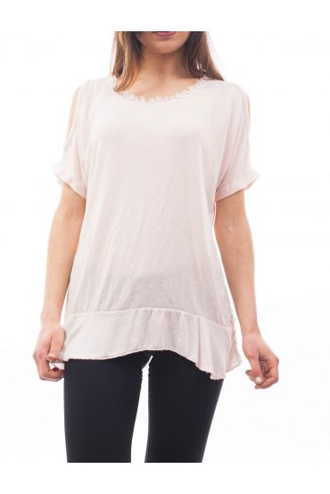 T-SHIRT SCHOUDERS DENUDEES S9057 ROZE