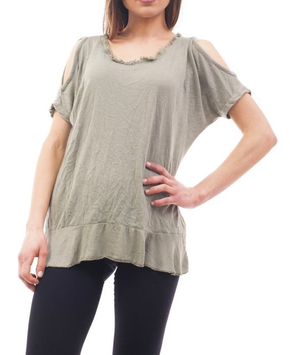 T-SHIRT EPAULES DENUDEES S9057 VERT MILITAIRE