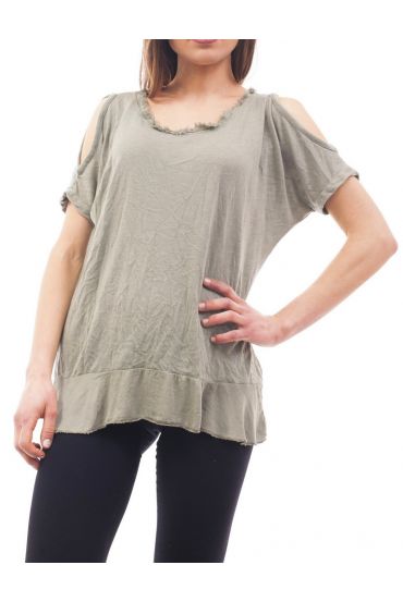 T-SHIRT SCHOUDERS DENUDEES S9057 MILITAIRE GROEN