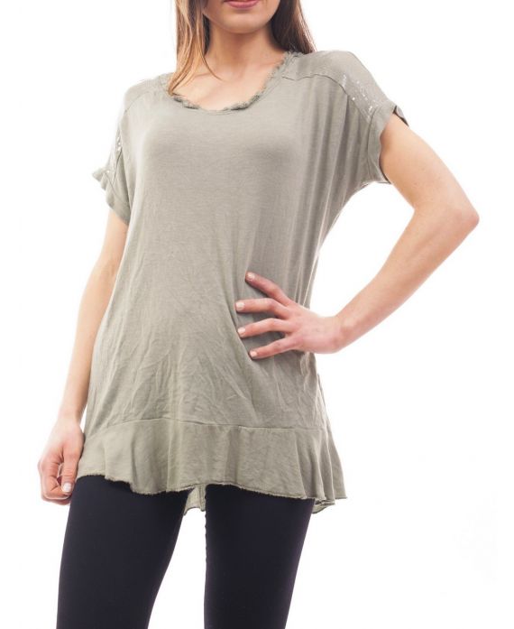 T-SHIRT SHOULDERS PAILLETTES S9071 GREEN